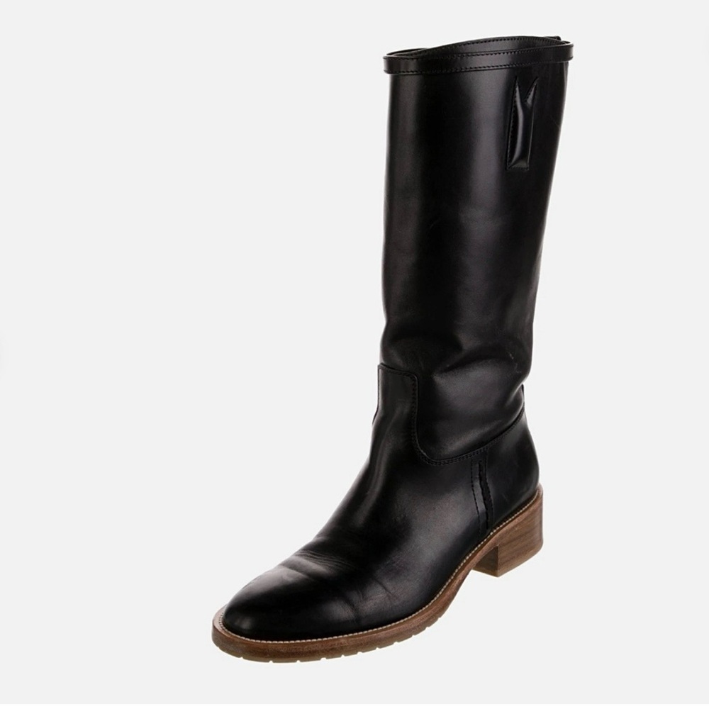 Tamara Mellon Black Leather Riding Boots Buckle Strap Brown Size EU37 US 6.5